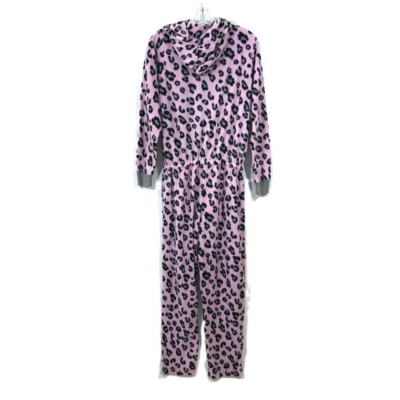 Pink Animal Print Fleece Footed Pajamas Hooded Women S, Jennifer Moore Jenni - Picture 6 of 12